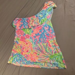 Lily Pulitzer one shoulder ruffle shirt